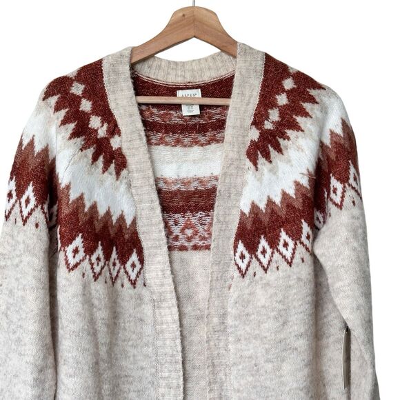 Aspen women's fair isle cardigan brown long sleeves size M - Picture 9 of 10